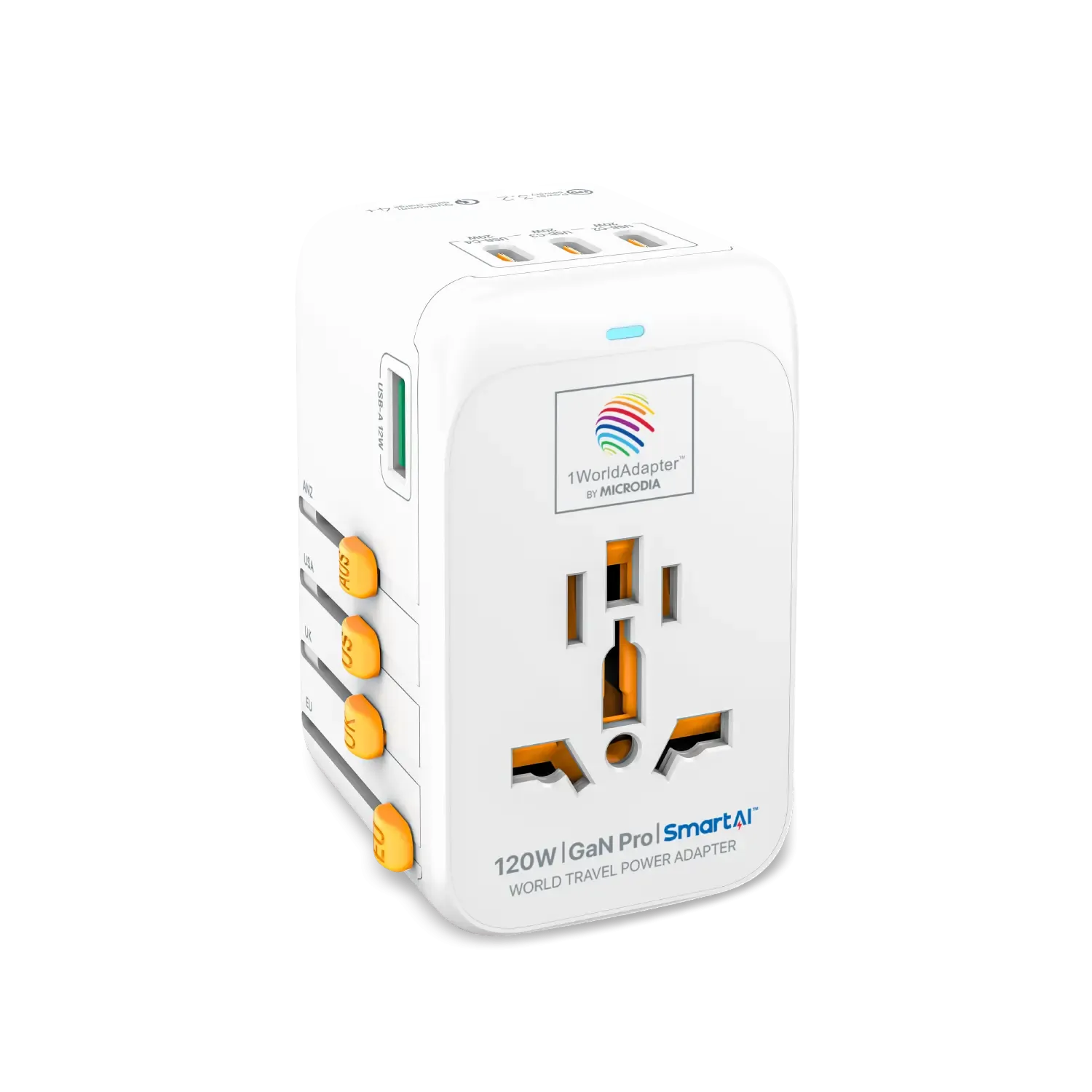1WorldAdapter™ PD120W GaN Pro™ with 4 x USB-C PD3.2 & USB-A QC4  PPS Fast Charging
