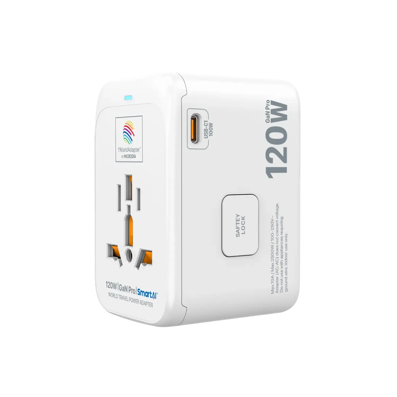 1WorldAdapter™ PD120W GaN Pro™ with 4 x USB-C PD3.2 & USB-A QC4  PPS Fast Charging