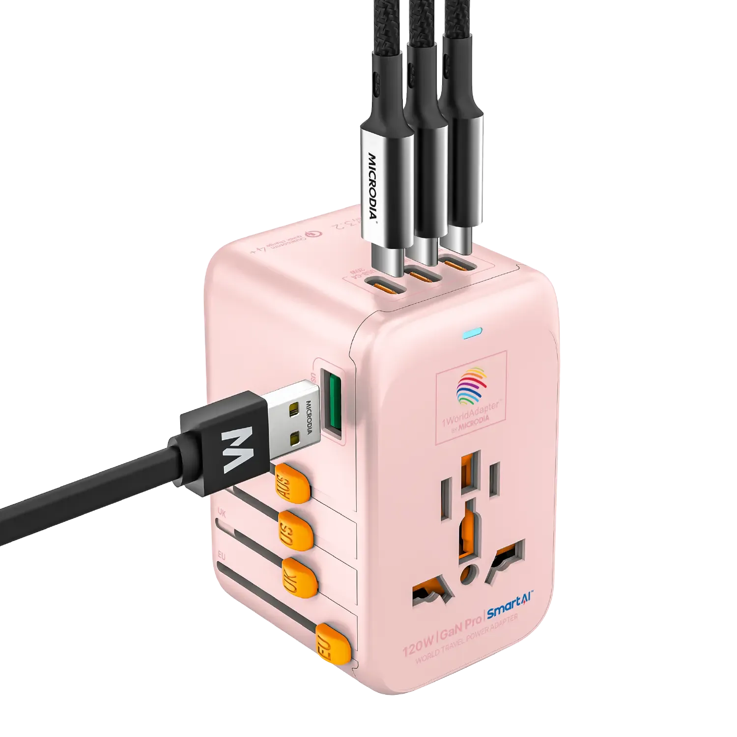 1WorldAdapter™ PD120W GaN Pro™ with 4 x USB-C PD3.2 & USB-A QC4  PPS Fast Charging