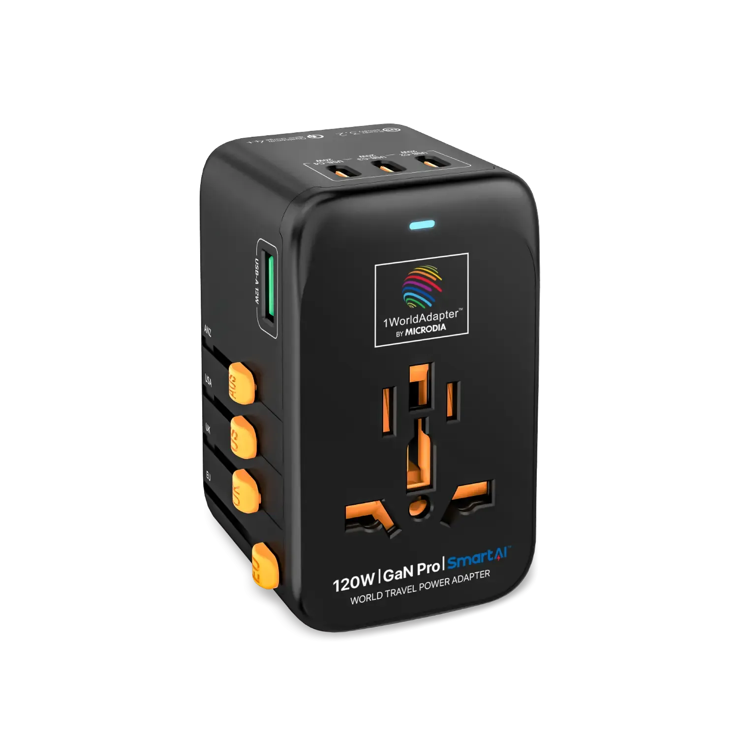 1WorldAdapter™ PD120W GaN Pro™ with 4 x USB-C PD3.2 & USB-A QC4  PPS Fast Charging