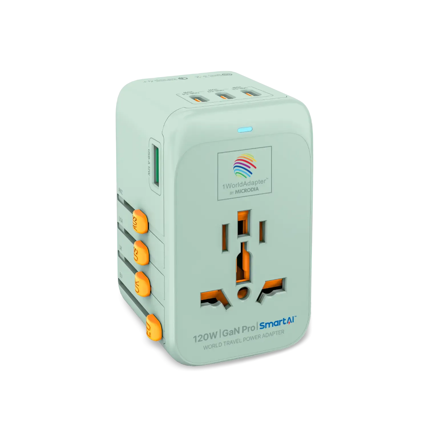 1WorldAdapter™ PD120W GaN Pro™ with 4 x USB-C PD3.2 & USB-A QC4  PPS Fast Charging