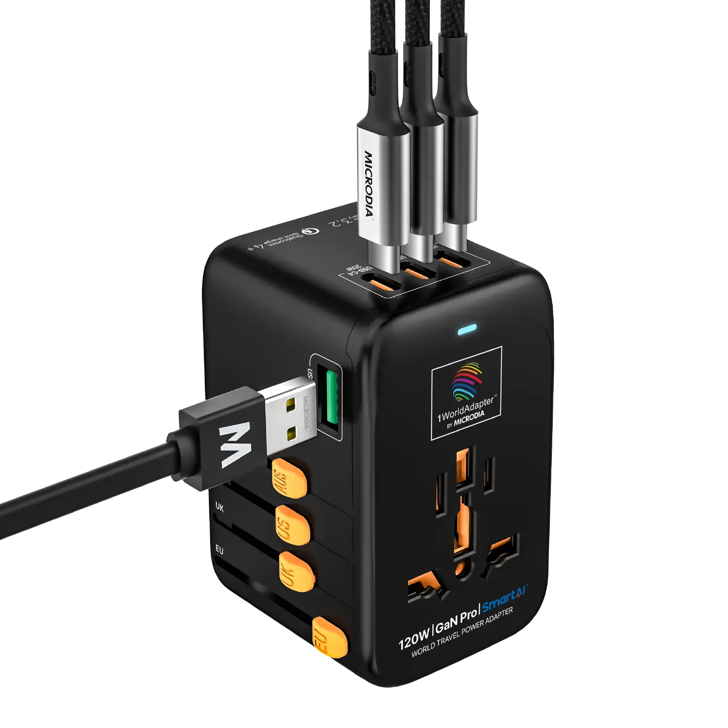 1WorldAdapter™ PD120W GaN Pro™ with 4 x USB-C PD3.2 & USB-A QC4  PPS Fast Charging