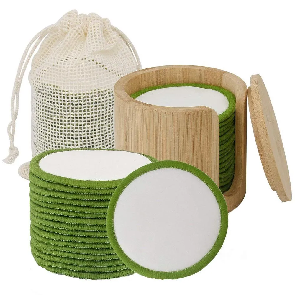 20pcs Reusable Makeup Remover Pads  Bag, Organic Bamboo Cotton Pads For All Skin Types, Cotton Rounds Face Pads Facial Cleansing