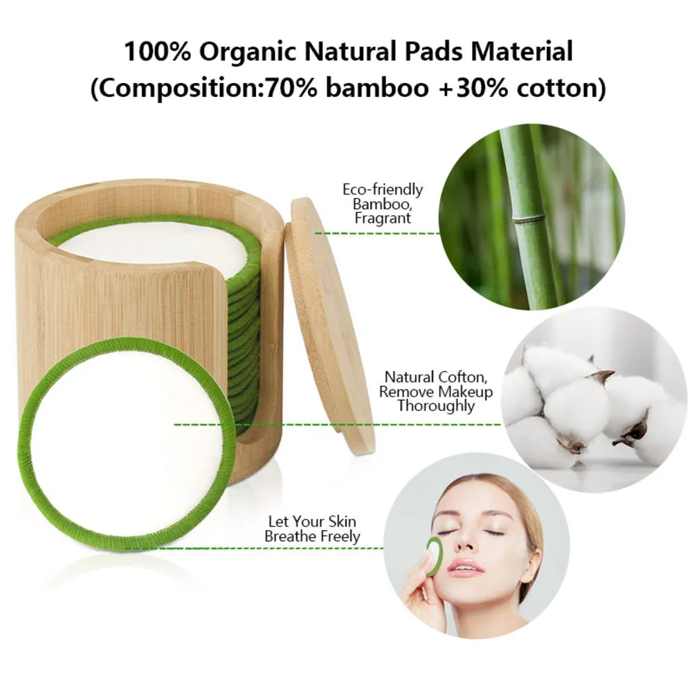 20pcs Reusable Makeup Remover Pads  Bag, Organic Bamboo Cotton Pads For All Skin Types, Cotton Rounds Face Pads Facial Cleansing