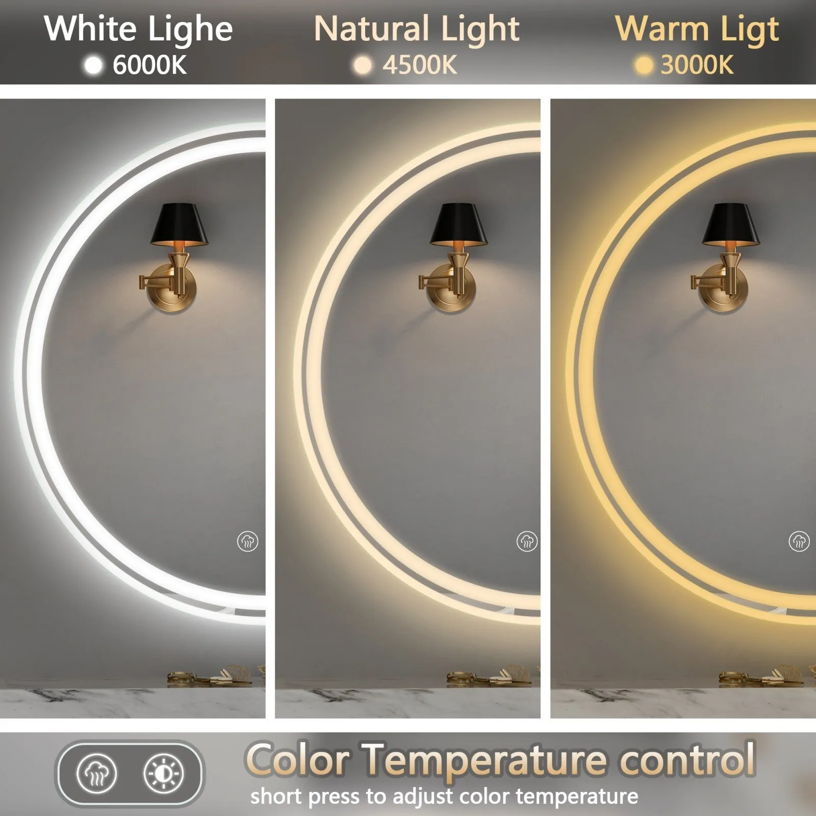 28" Round LED Bathroom Mirror with Convenient Wall-Mounted Design