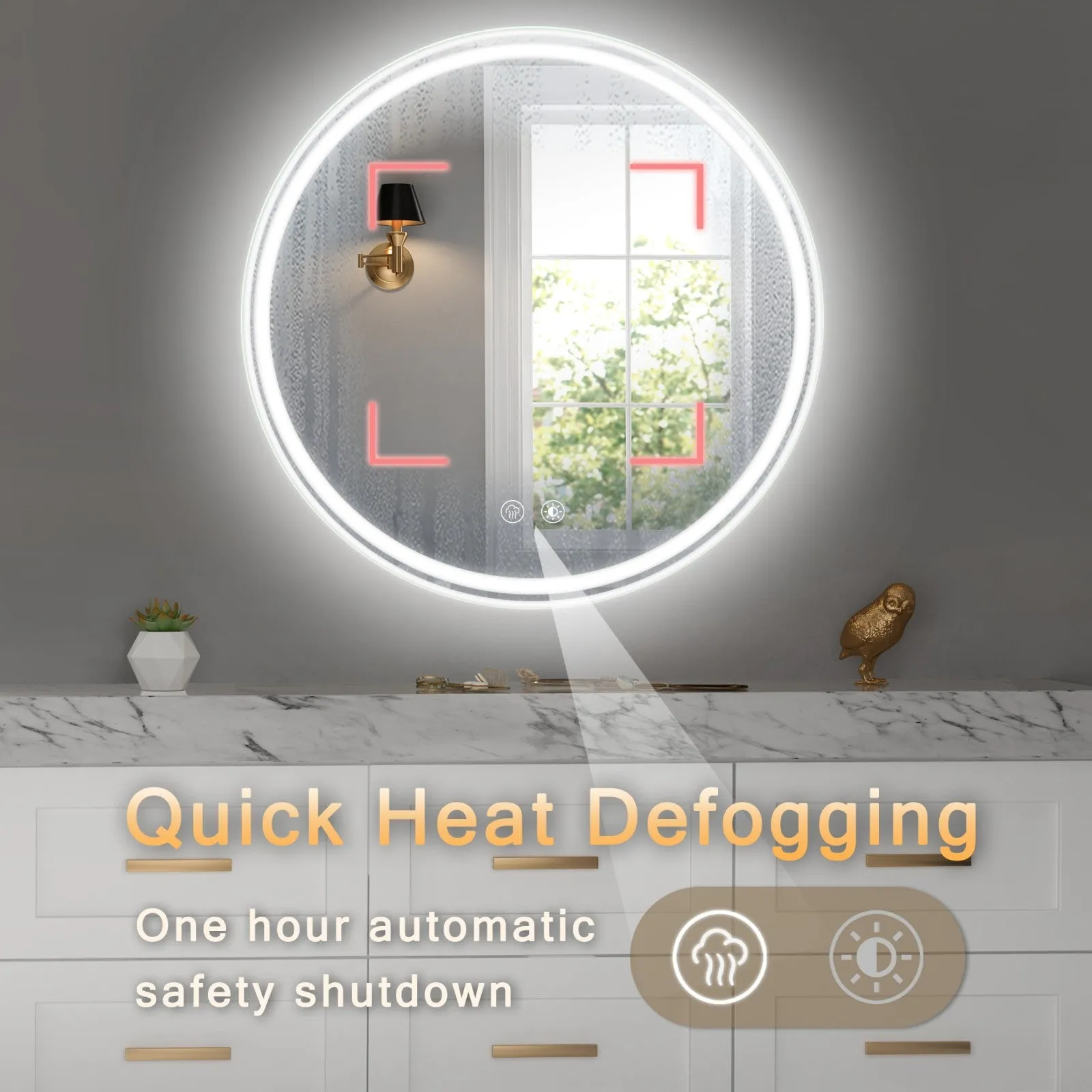 28" Round LED Bathroom Mirror with Convenient Wall-Mounted Design