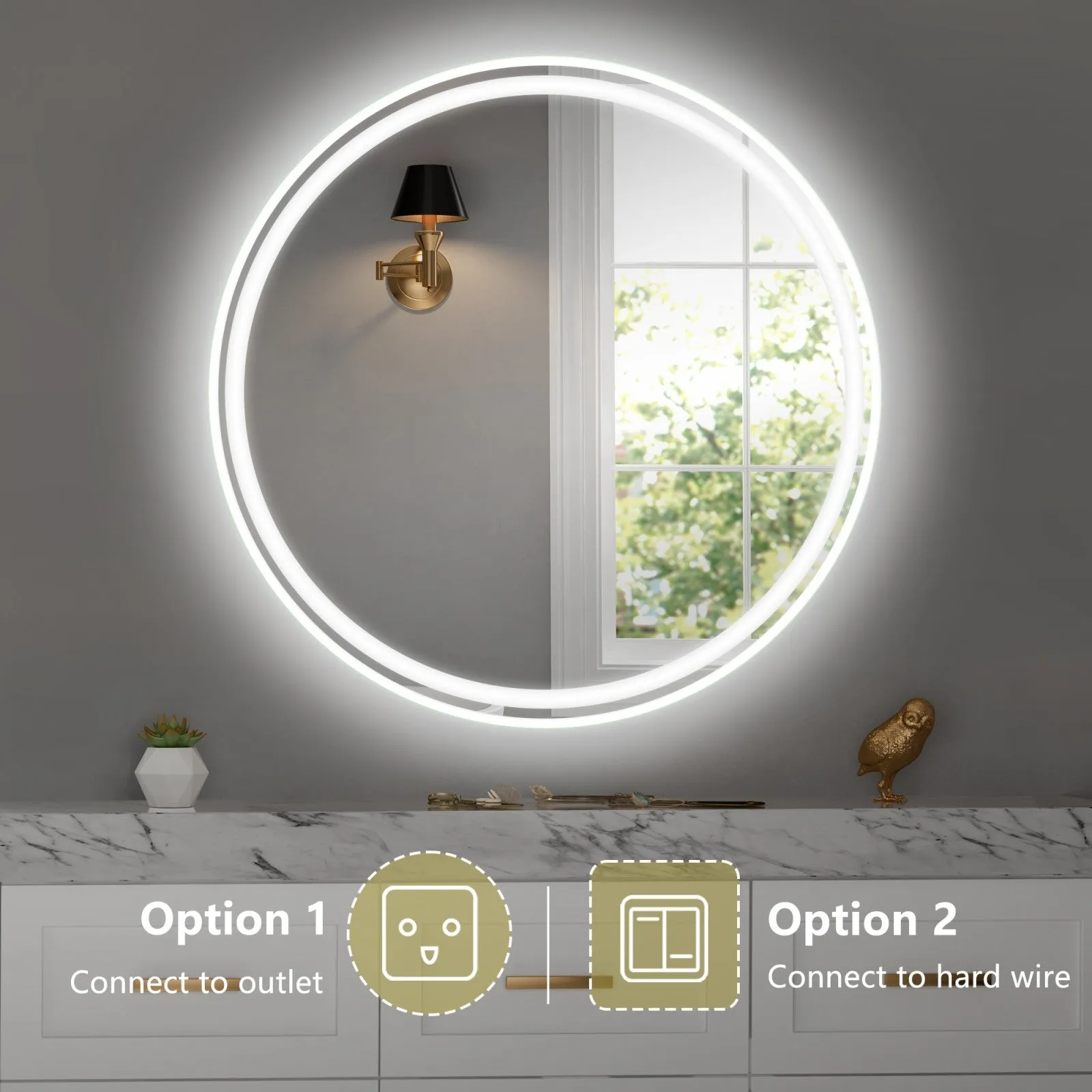 28" Round LED Bathroom Mirror with Convenient Wall-Mounted Design
