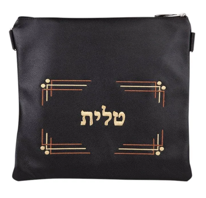 Black Leather Tallis and Tefillin Bag 110A-YG