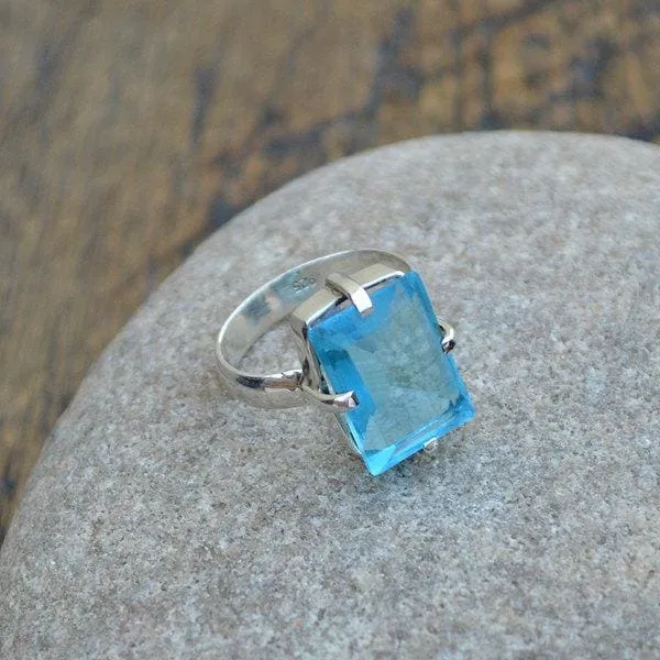 Blue Quartz Ring, 925 Sterling Silver Ring, Blue Gemstone Gift Ring