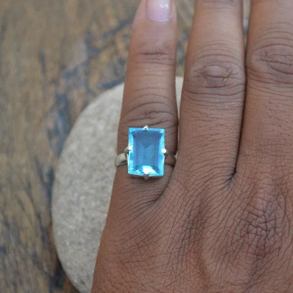 Blue Quartz Ring, 925 Sterling Silver Ring, Blue Gemstone Gift Ring