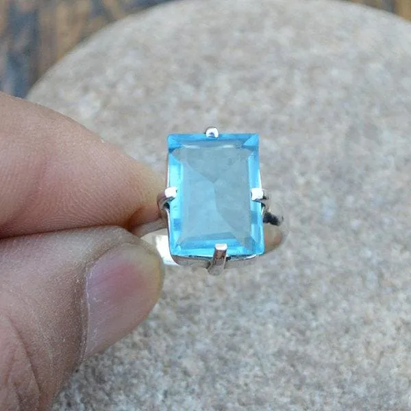 Blue Quartz Ring, 925 Sterling Silver Ring, Blue Gemstone Gift Ring
