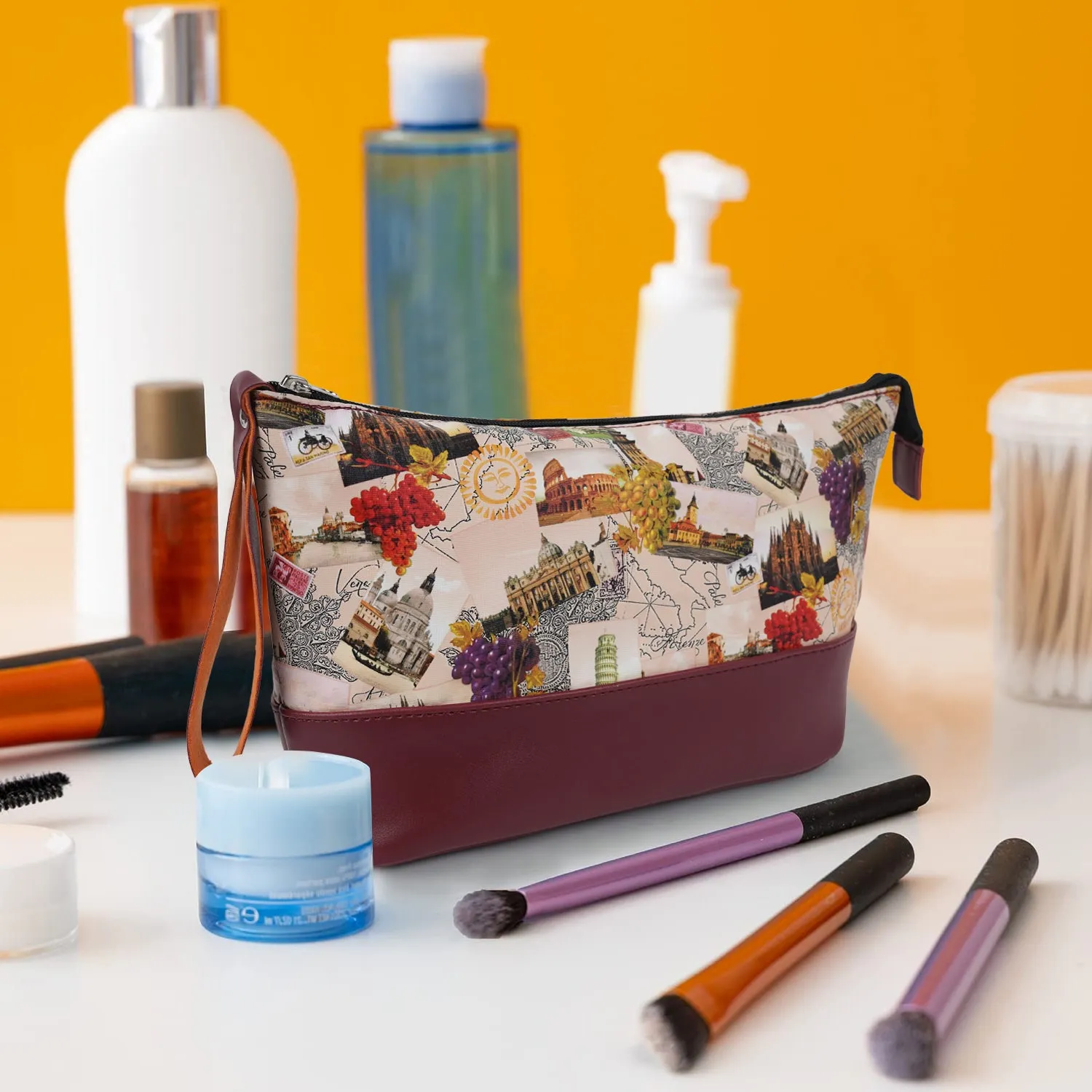 CIMONI Vegan Leather Stylish Classy Design Trendy Toiletry Travel Cosmetic Bag for Women