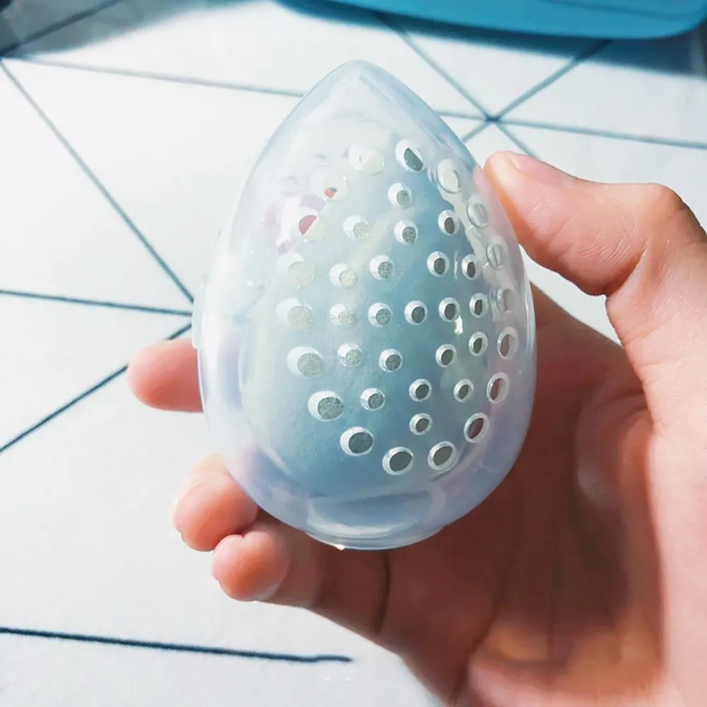 Empty Egg Shaped Plastic Beauty Makeup Cosmetic Puff  Sponge Holder Storage Box