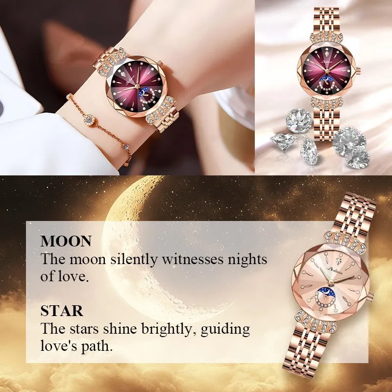 Fashionable Diamond Moon Star Watch for Women