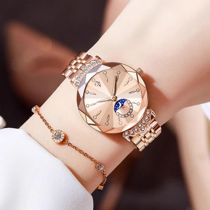 Fashionable Diamond Moon Star Watch for Women