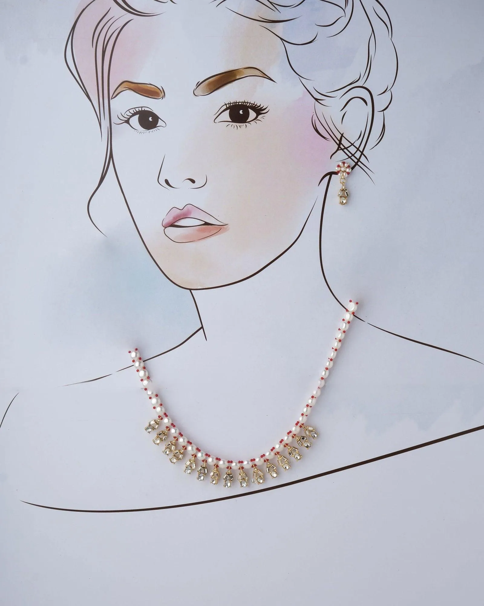 Fashionable Pearl & Beads Necklace Set