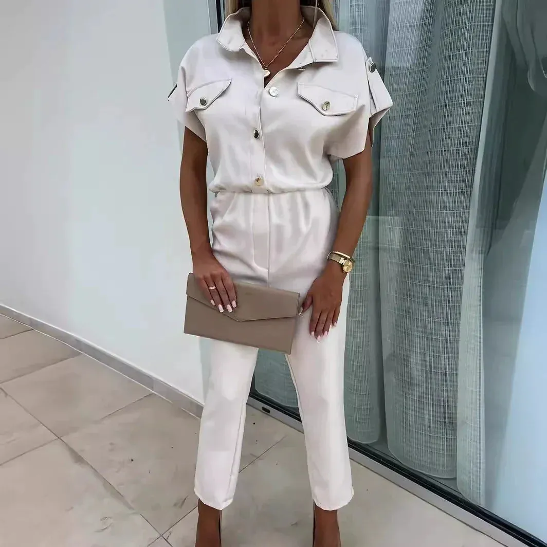 Fashionable Solid Color Jumpsuit with Pockets