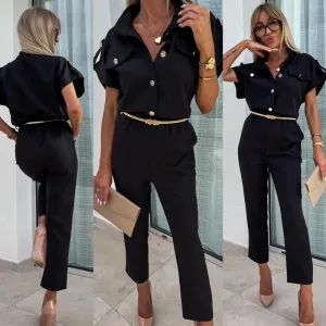 Fashionable Solid Color Jumpsuit with Pockets