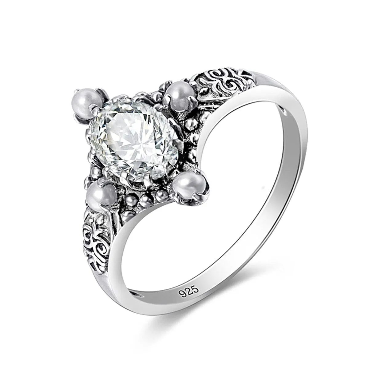 Fresh Water Pearl Oval Shape Aquamarine Gemstone Ring