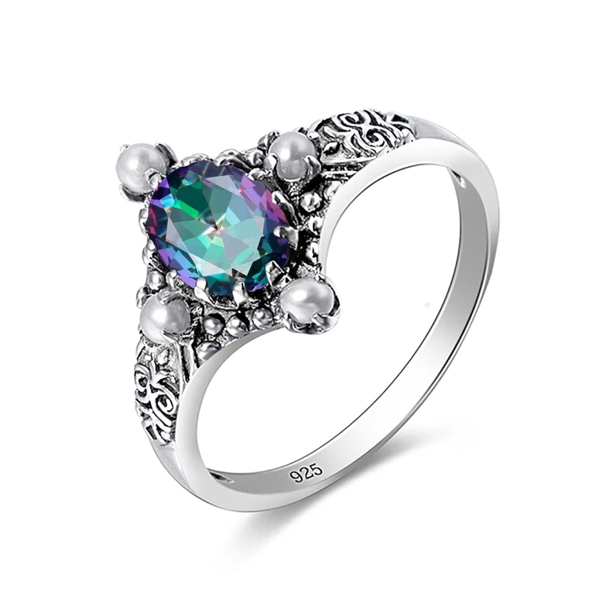 Fresh Water Pearl Oval Shape Aquamarine Gemstone Ring