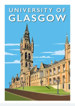 Glasgow University - Stunning Hand-Drawn Vintage Travel Style Wall Art Poster