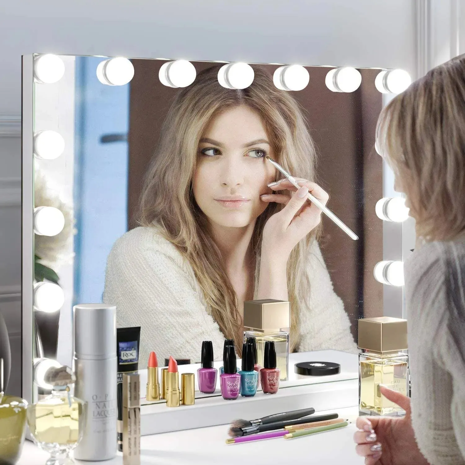 Hollywood LED Portrait Lighted Vanity| Makeup Mirror | Large Light Up Makeup Mirror with 14 Dimmable LED Bulbs 3 Lighting Modes | Touch Screen Control Tabletop and Wall Mounted Mirror for Dressing Table