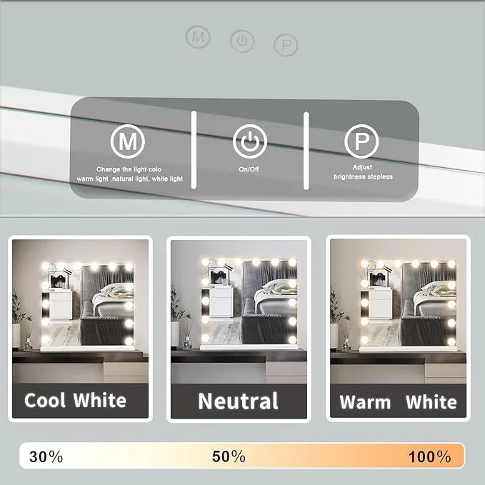 Hollywood LED Portrait Lighted Vanity| Makeup Mirror | Large Light Up Makeup Mirror with 14 Dimmable LED Bulbs 3 Lighting Modes | Touch Screen Control Tabletop and Wall Mounted Mirror for Dressing Table