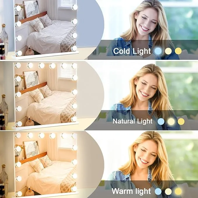 Hollywood LED Portrait Lighted Vanity| Makeup Mirror | Large Light Up Makeup Mirror with 14 Dimmable LED Bulbs 3 Lighting Modes | Touch Screen Control Tabletop and Wall Mounted Mirror for Dressing Table
