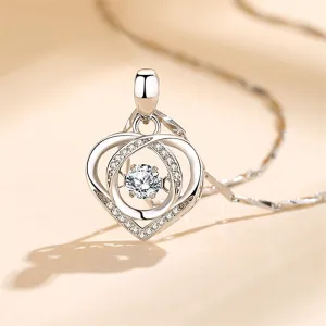 Kloppend Hart Fonkelende Dames Zilveren Ketting