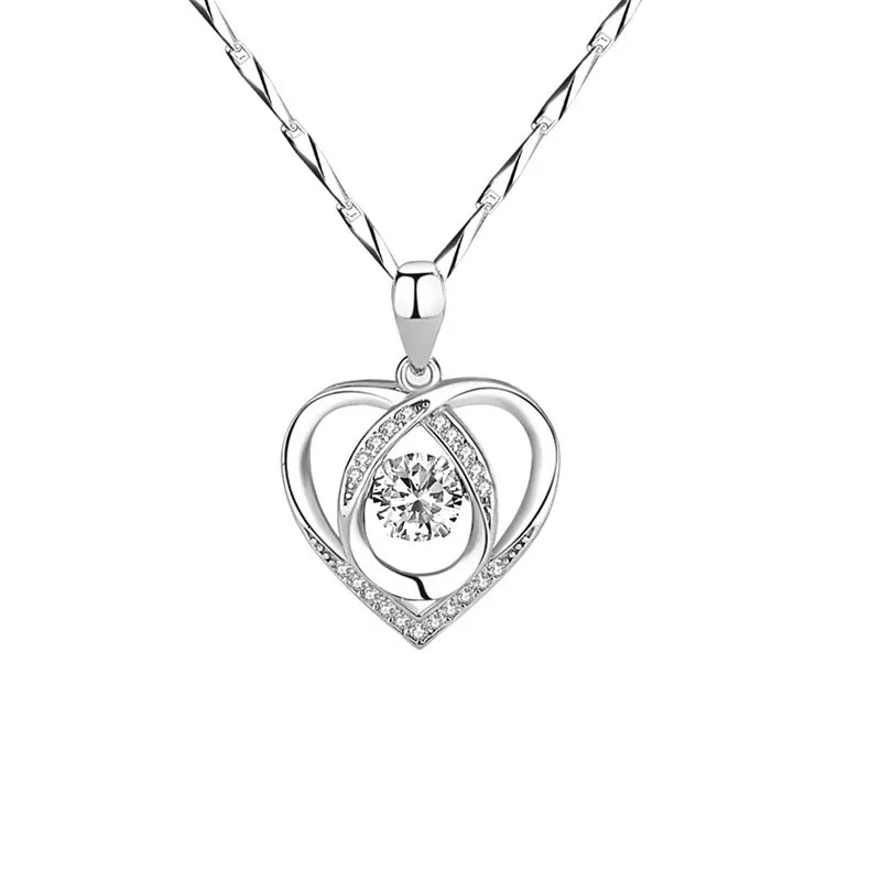 Kloppend Hart Fonkelende Dames Zilveren Ketting