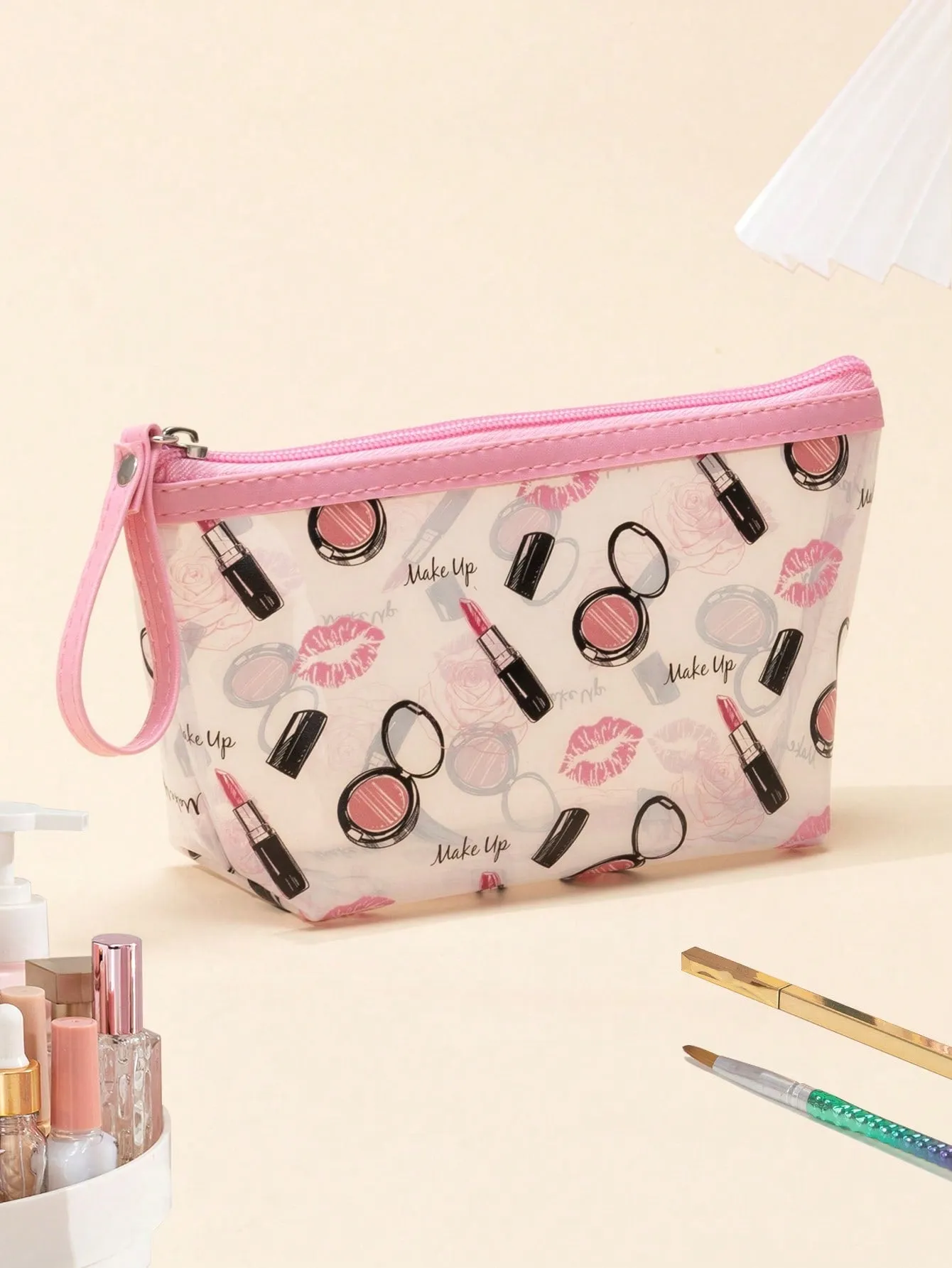 Lips Lipstick Blue Makeup Bag Cosmetic Organizer Toiletries Bag Makeup Organizer