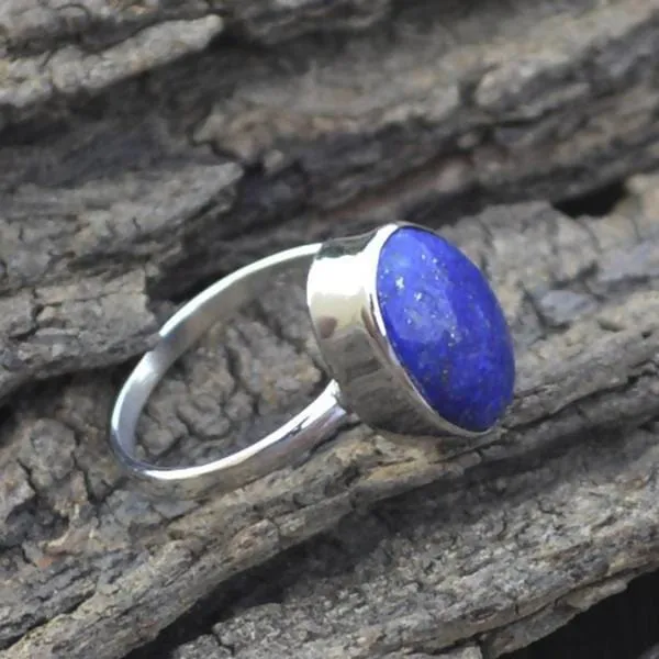 Natural Lapis Lazuli Gemstone Ring, Oval Cab Gemstone Ring, 925 Sterling Silver Ring, January Birthstone Ring, Bezel Set Artisan Gift Ring, Lapis Lazuli Jewelry, Nickel Free