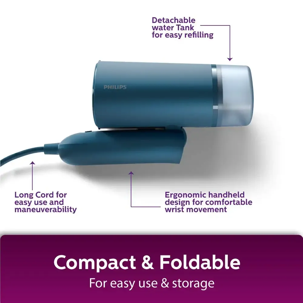 PHILIPS STH3000/20 Handheld Garment Steamer - Compact & Foldable, Convenient Vertical Steaming, 1000 Watt