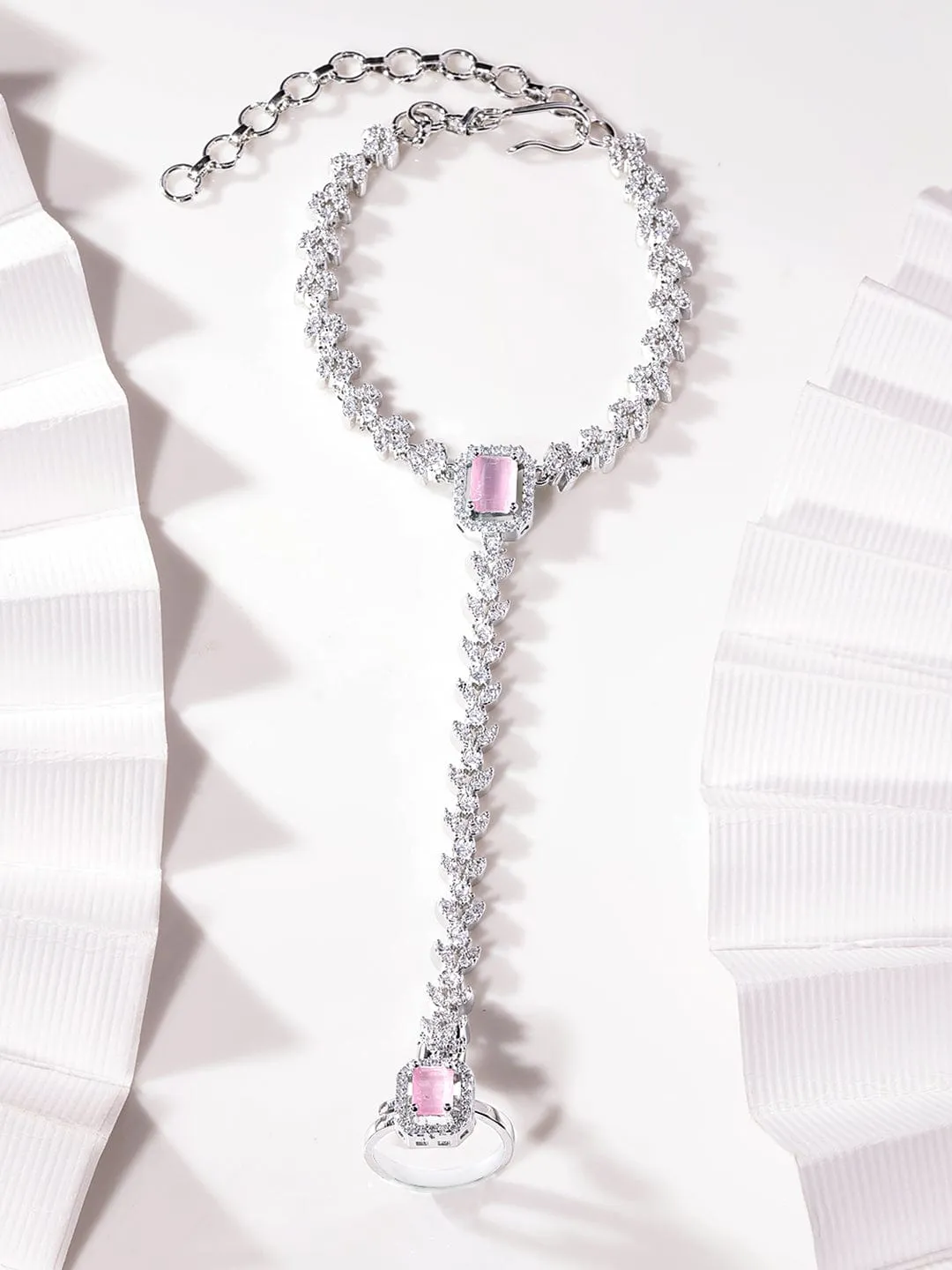 Rubans Rhodium Plated Zirconia Studded Fashionable Hath Phool