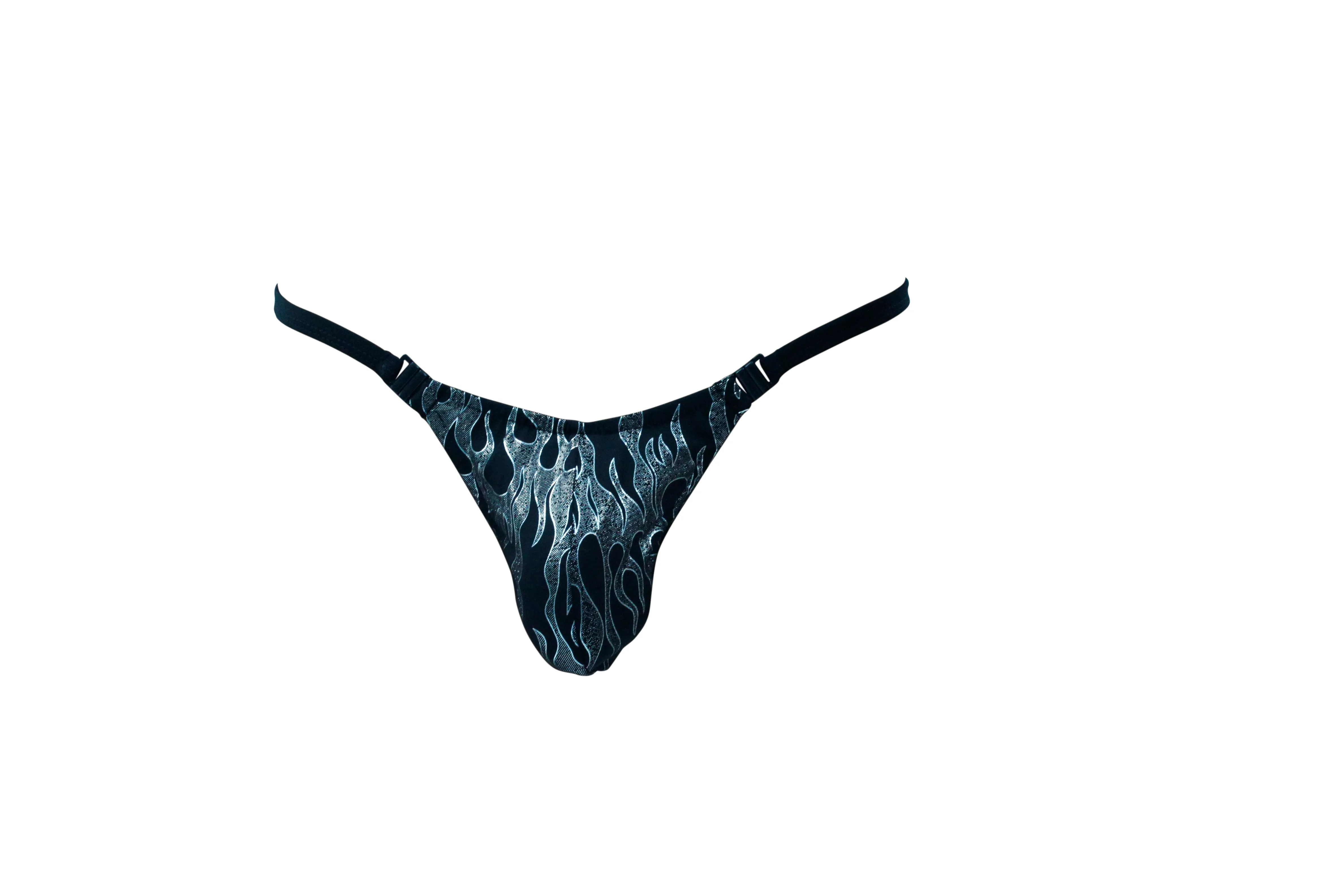 Stylish and Functional Black Flame Men's Thong with Convenient Clip
