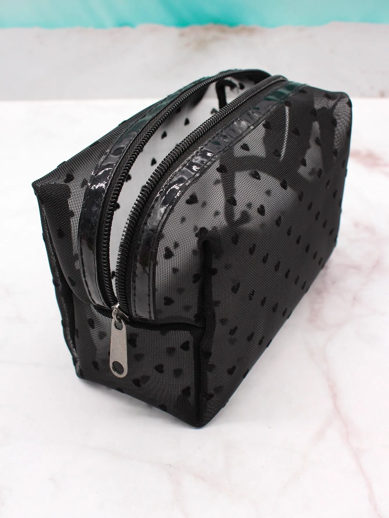 Tiny Black Heart Makeup Bag Cosmetic Organizer Toiletries Bag Makeup Organizer