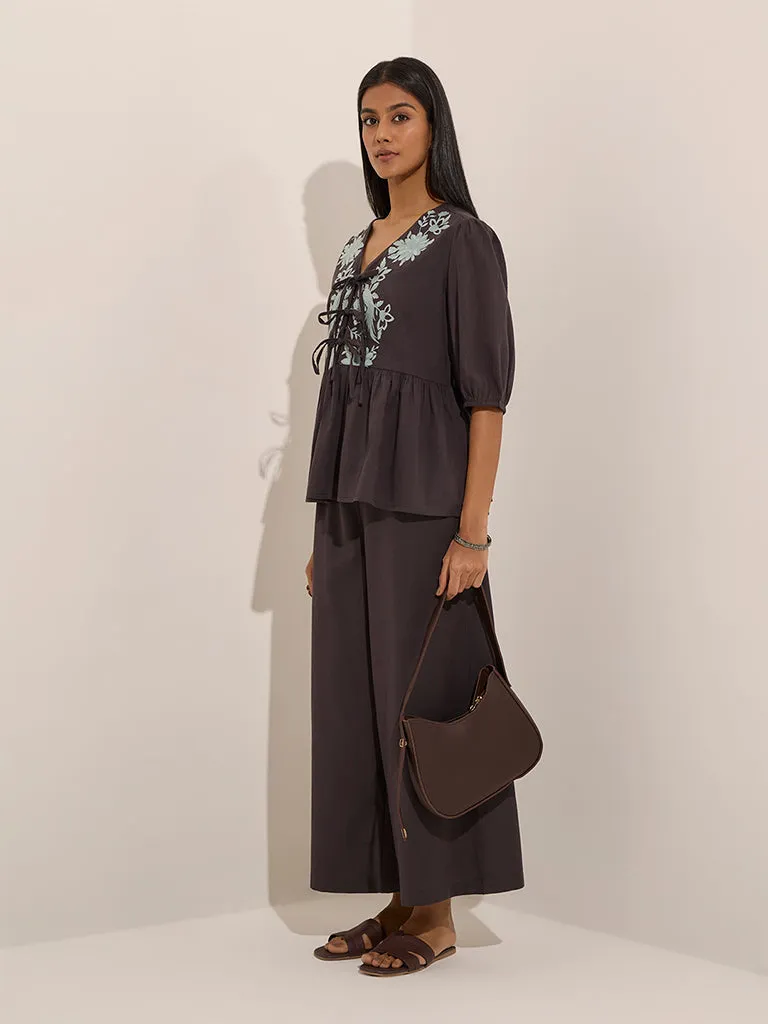 Utsa Black Solid Cotton Pants