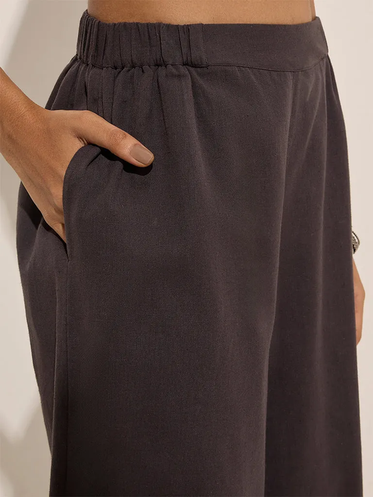 Utsa Black Solid Cotton Pants