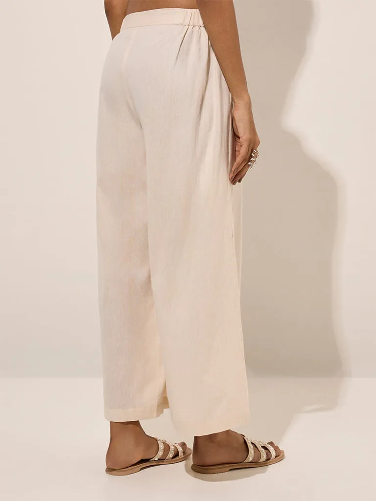 Utsa Ivory Solid Cotton Pants